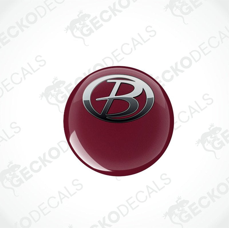 Two red vinyl stickers with a polyurethane coating, one with the Gecko Decals logo and the other with a different logo