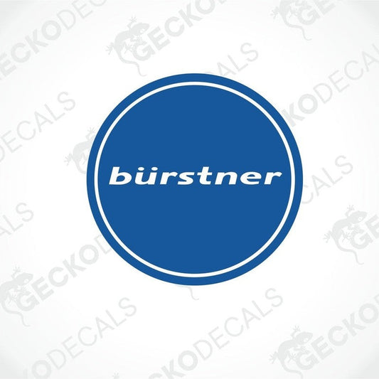 A blue circular decal with the word 'bürstner' written in white.