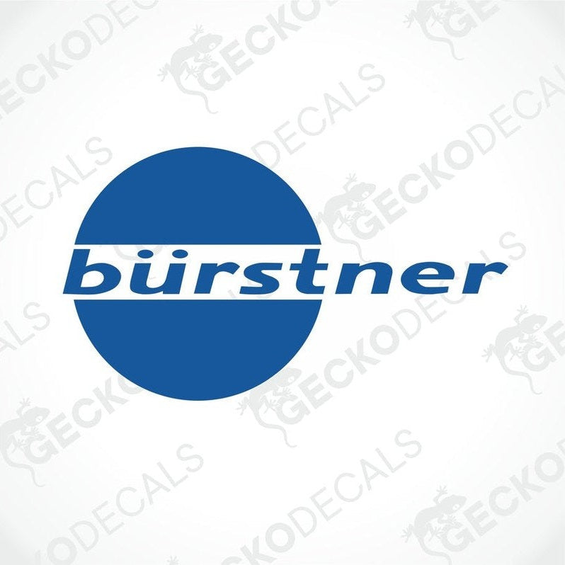 A die cut sticker with the BÜRSTNER brand logo, predominantly blue with white text, on a white background.