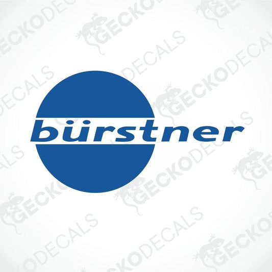 A die cut sticker with the BÜRSTNER brand logo, predominantly blue with white text, on a white background.