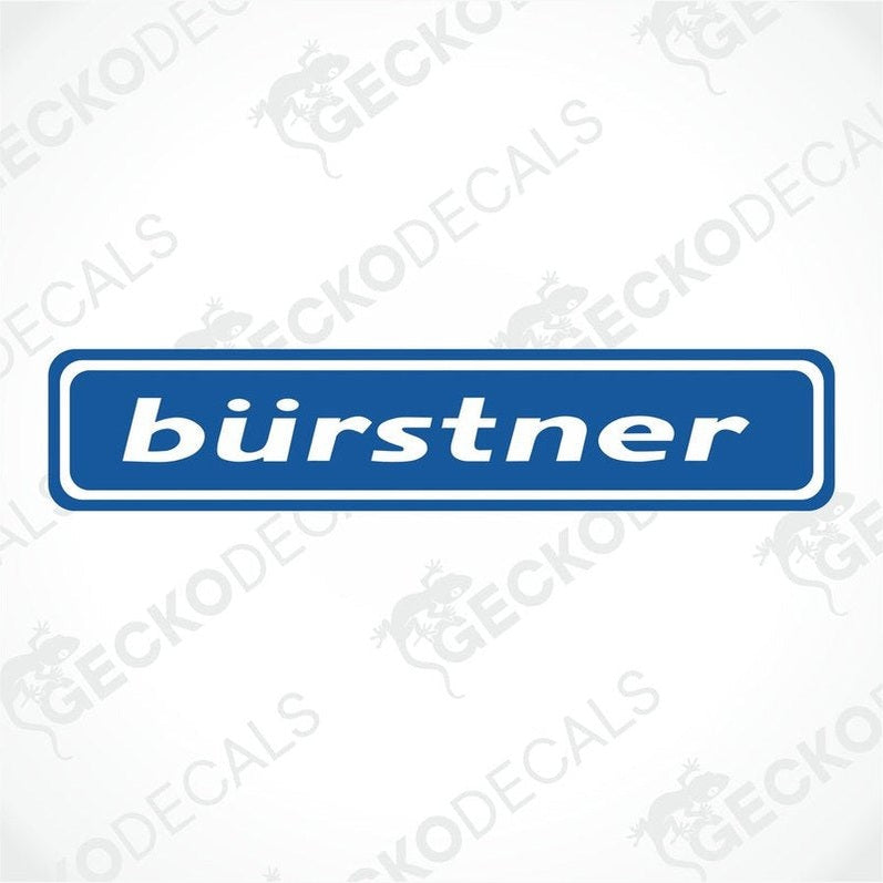A blue and white sticker with the 'bürstner' brand name printed on it, typically used for caravan purposes.