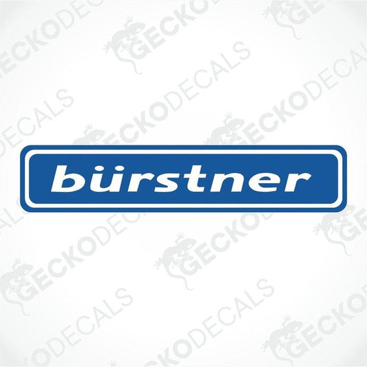 A blue and white sticker with the 'bürstner' brand name printed on it, typically used for caravan purposes.