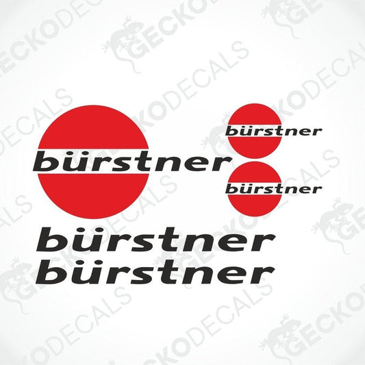 Bürstner caravan logo sticker set with red circular graphics and text decals for interior or exterior use