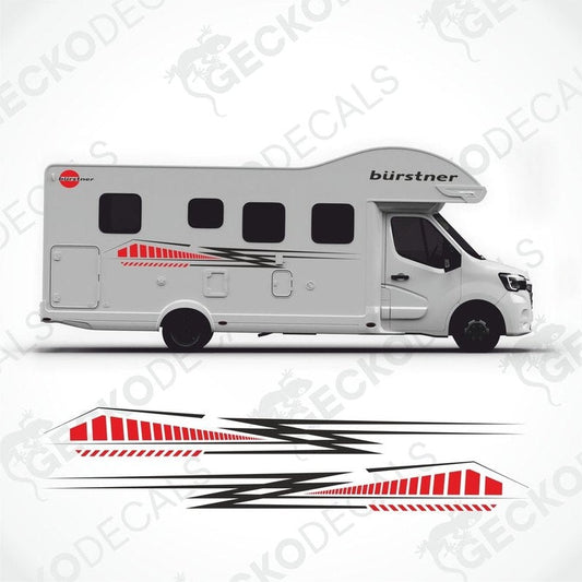 A white BÜRSTNER caravan with brand decals and a Gecko Decals logo.