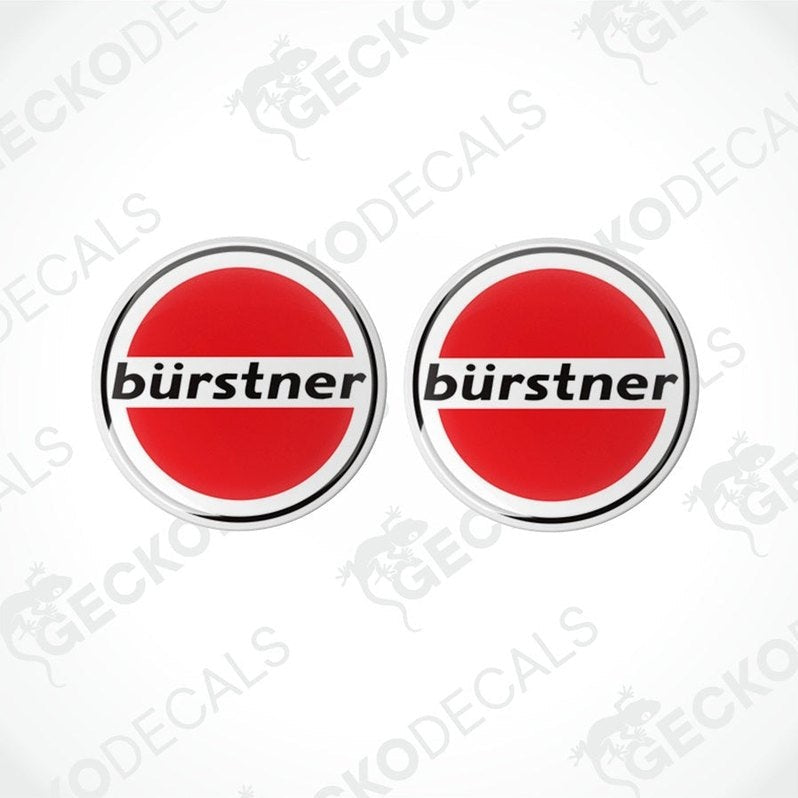 Set of two Bürstner domed epoxy resin caravan stickers red white