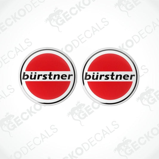 Set of two Bürstner domed epoxy resin caravan stickers red white
