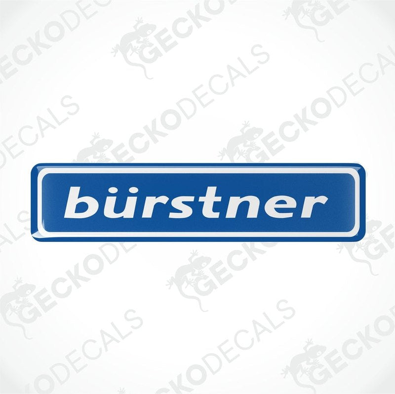  blue vinyl decals with the text 'bÜrstner' in white.