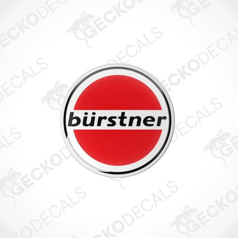 Bürstner red and white circular epoxy vinyl decal with silver ring