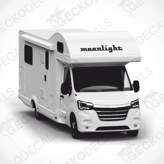 A white BÜRSTNER MOONLIGHT caravan decal vehicle presented on a white background.