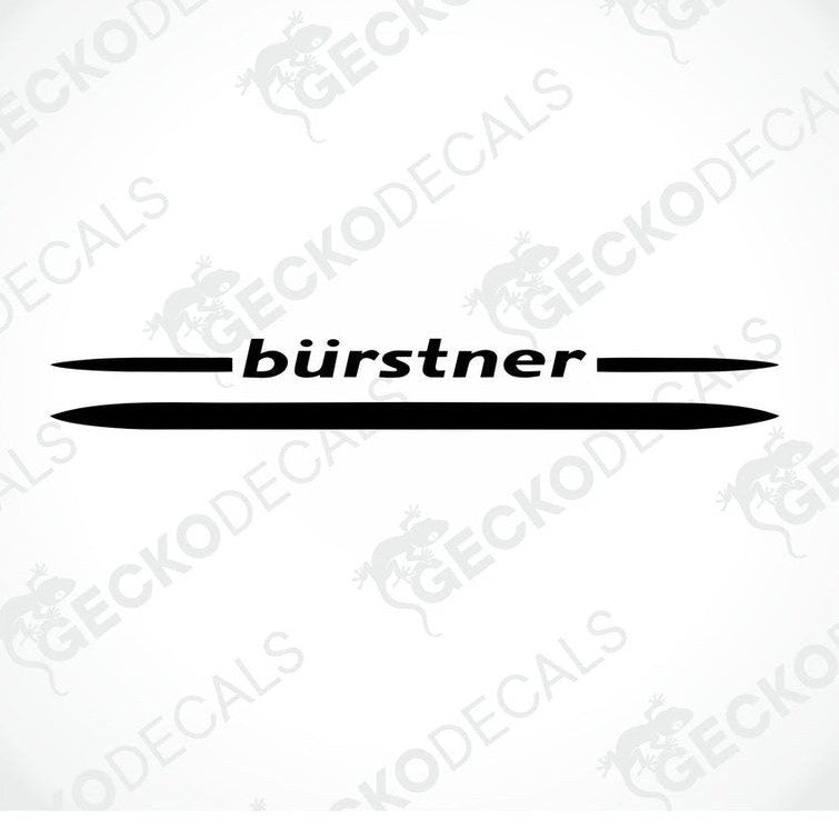 A die cut sticker with the brand name 'bÜrstner' printed in red on a white background, intended for use on vehicles.
