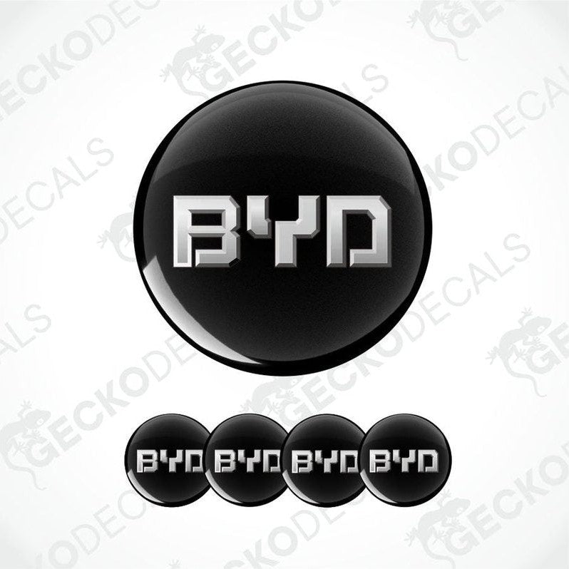 BYD logo and text on a white background with 'Gecko Decals' branding.