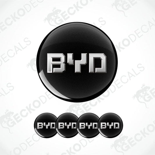 BYD logo and text on a white background with 'Gecko Decals' branding.