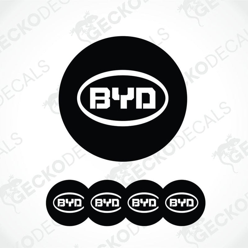 Black and white BYD logo set on a white background