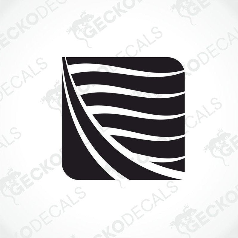 A black and white die cut sticker with a geometric pattern.