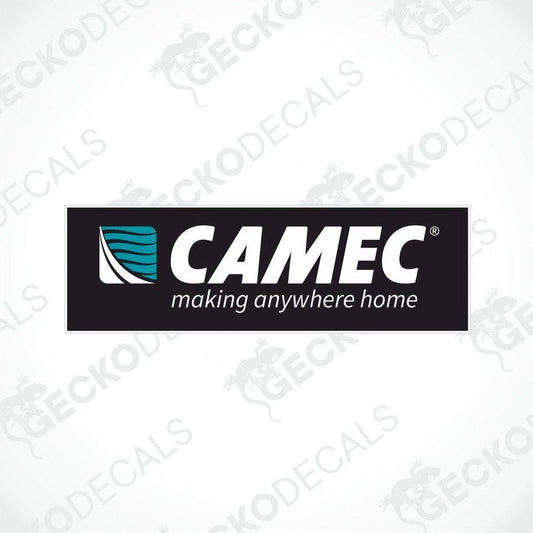 A rectangular black decal with the 'CA McMakin' brand logo and the phrase 'making anywhere home' printed in white and blue.