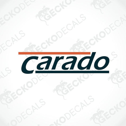 A die cut sticker with the brand name 'Carado' printed on it, suitable for use on vehicles or other surfaces.
