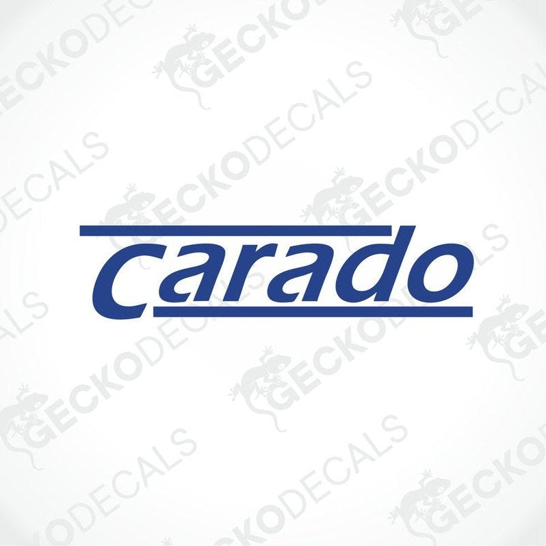 A die cut sticker with the brand name 'Carado' printed in blue on a white background, suitable for use on vehicles or other surfaces.