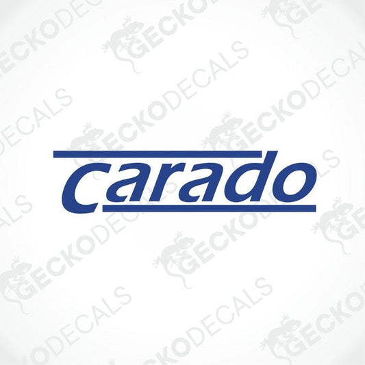 A die cut sticker with the brand name 'Carado' printed in blue on a white background, suitable for use on vehicles or other surfaces.