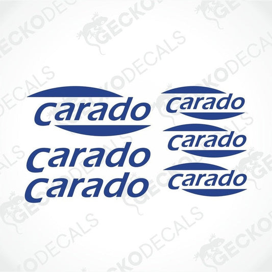 A set of blue CARADO caravan logos of various sizes displayed against a white background.