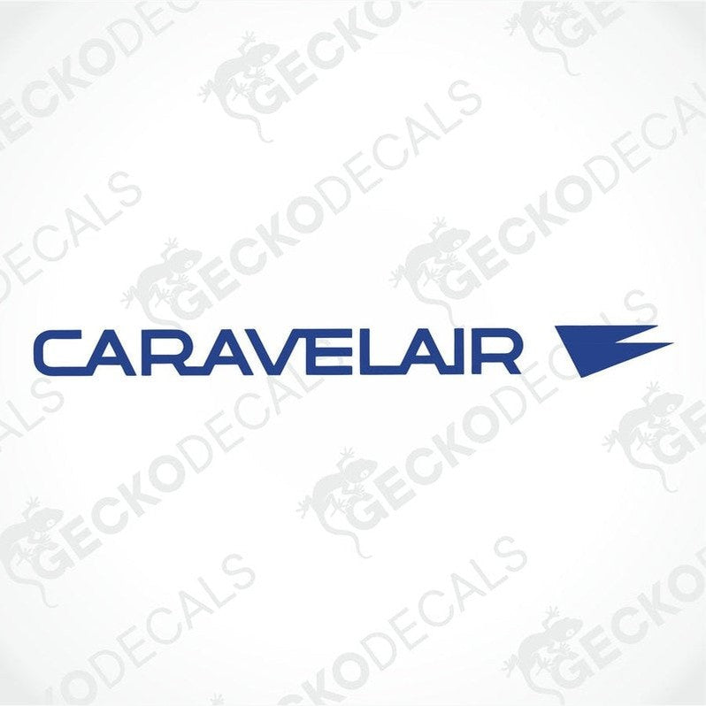 A die cut sticker with the text 'CARAVELAIR' on a white background, delivered on transfer paper.