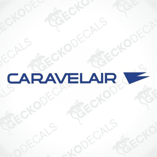 A die cut sticker with the text 'CARAVELAIR' on a white background, delivered on transfer paper.