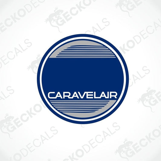 A blue, white, and gray Caravelair brand sticker from Gecko Decals.