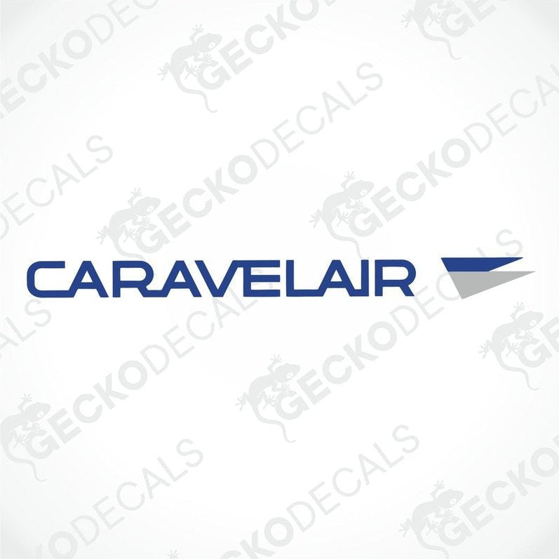 A die cut sticker with the text 'CARAVELAIR' on a white background, indicating a brand logo.