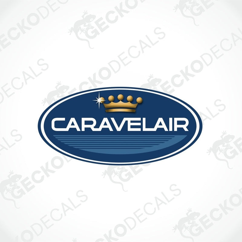 A blue and white logo of CARAVELAIR, featuring a crown above the brand name.