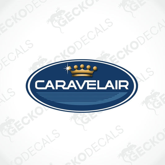 A blue and white logo of CARAVELAIR, featuring a crown above the brand name.