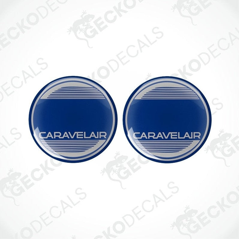 Set of two blue Caravelair vinyl decals with glossy polyurethane coating