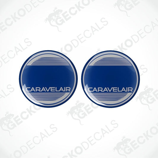 Set of two blue Caravelair vinyl decals with glossy polyurethane coating