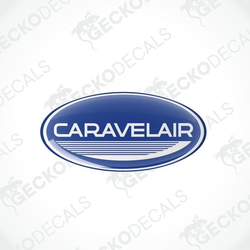  blue vinyl stickers with the Caravelair brand logo in white.