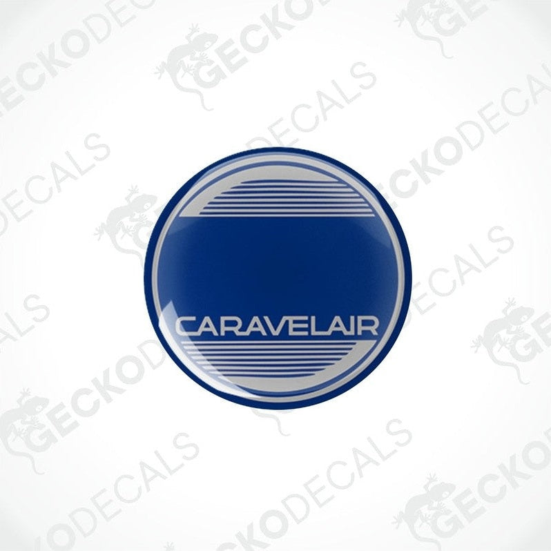 Blue Caravelair epoxy resin decal with domed finish and silver stripes