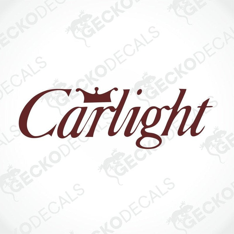 A die cut sticker with the brand name 'Carlight' written in a cursive font, intended for use as a car decal.
