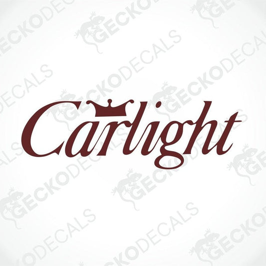 A die cut sticker with the brand name 'Carlight' written in a cursive font, intended for use as a car decal.