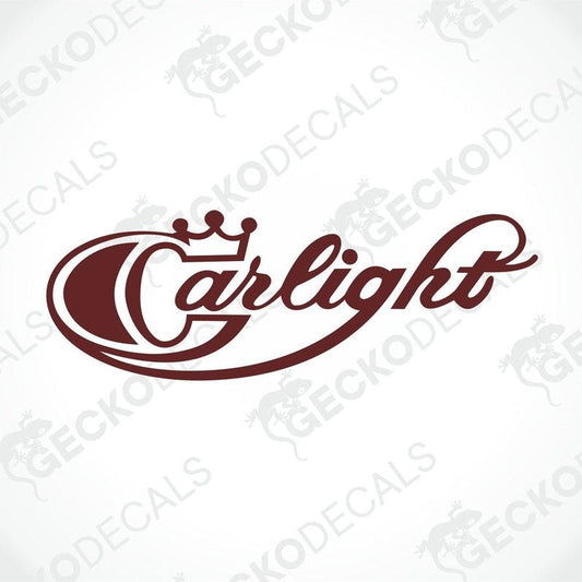 A die cut sticker with the word 'CARLIGHT' in white and red colors, suitable for vehicle decoration.