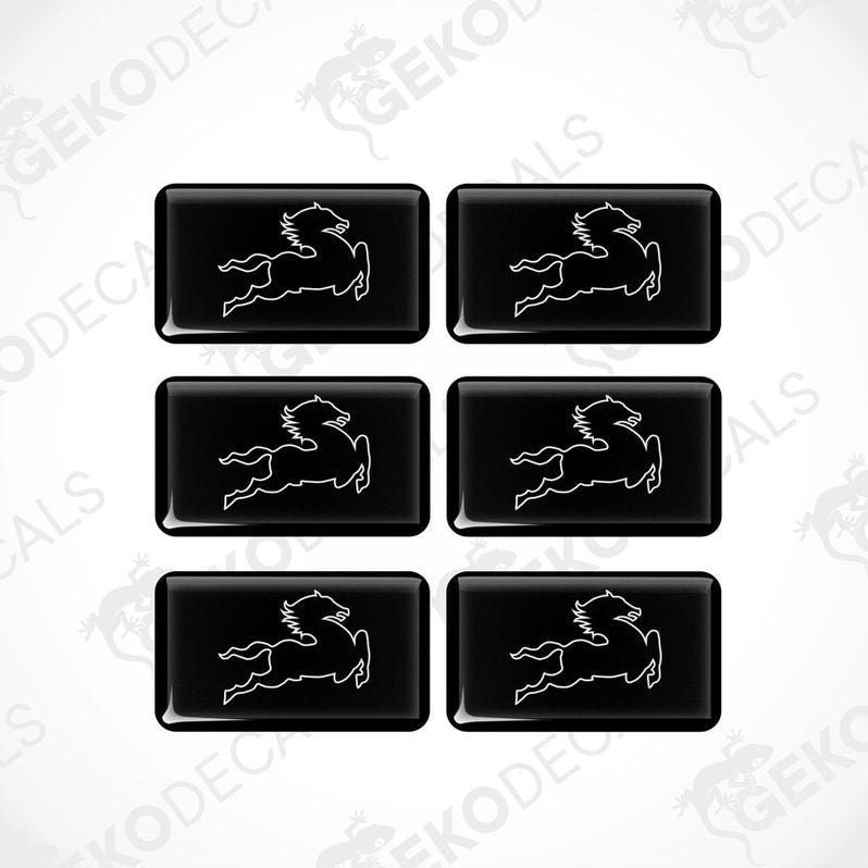 Set of six black vinyl decals with a white horse logo