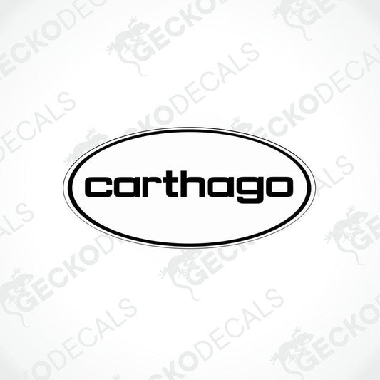 Black Carthago oval sticker with bold sans-serif text for caravan interior or exterior decoration