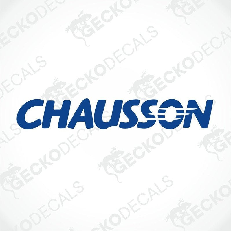 A blue and white die cut sticker with the brand name 'CHAUSSON' displayed on a white background. The sticker has a visible 'G' for Gecko branding.