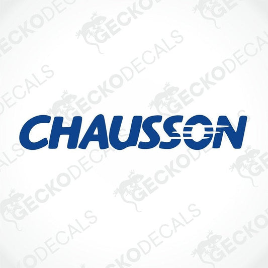 A blue and white die cut sticker with the brand name 'CHAUSSON' displayed on a white background. The sticker has a visible 'G' for Gecko branding.