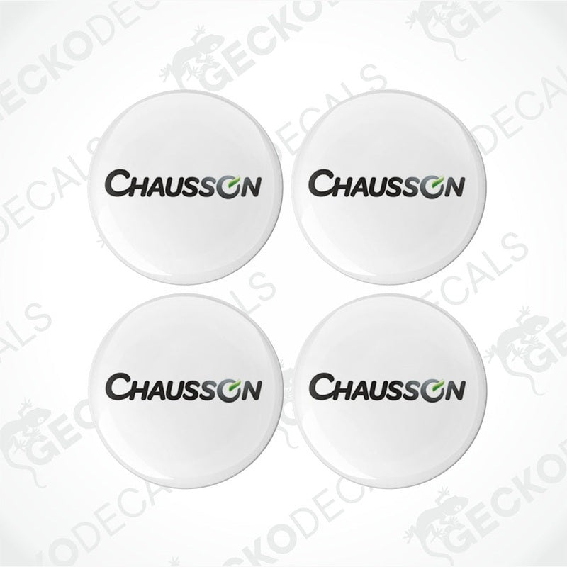 Set of four white vinyl decals with the CHAUSSON brand name and logo, designed for use on caravans.