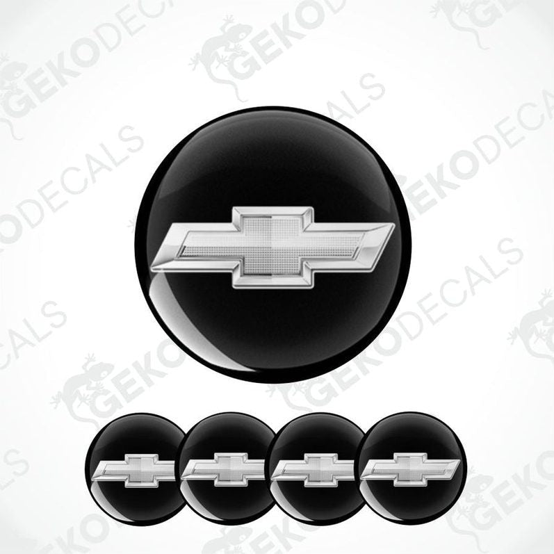 Chevrolet logo on black circular decals with a white background
