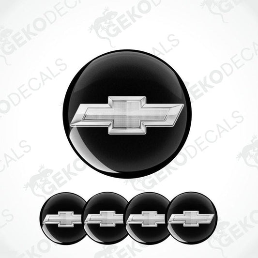 Chevrolet logo on black circular decals with a white background