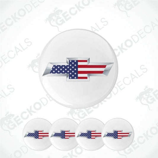 Set of round stickers with American flag design on a white background