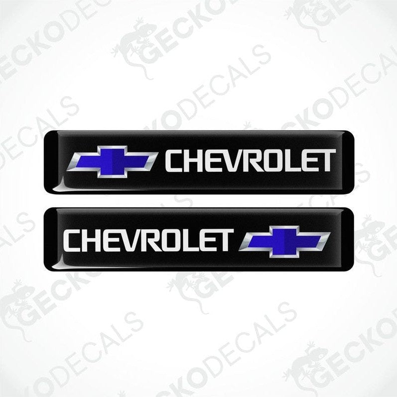 Two black vinyl decals with the word 'CHEVROLET' and a blue bowtie logo