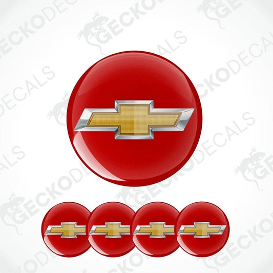 Chevrolet logo on red round decal with multiple copies on a white background