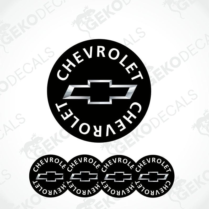A set of four black vinyl stickers with the word 'CHEVROLET' and the Chevrolet logo on each.