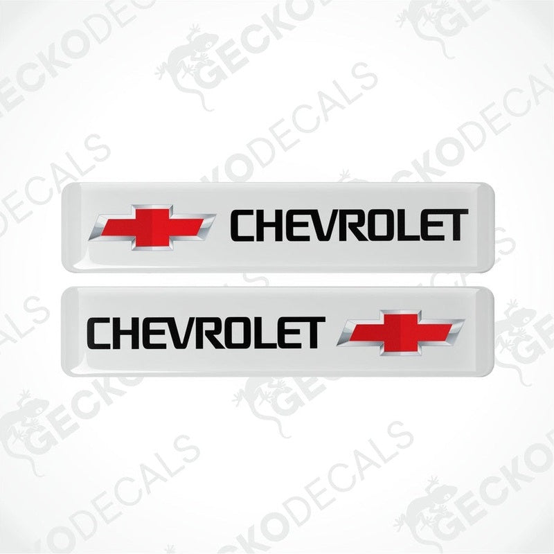Two white, red, and black vinyl decals with the Chevrolet logo.