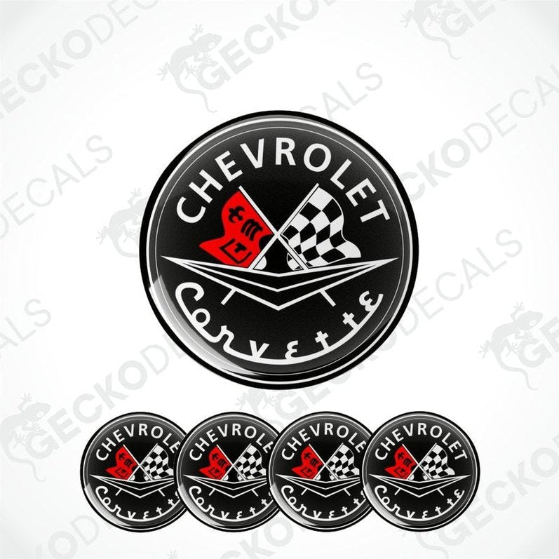 Chevrolet Corvette logo with red and white checkered flags on a white background