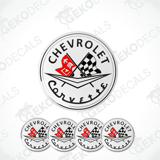 Chevrolet Corvette logo with red and black checkered flags on a white background
